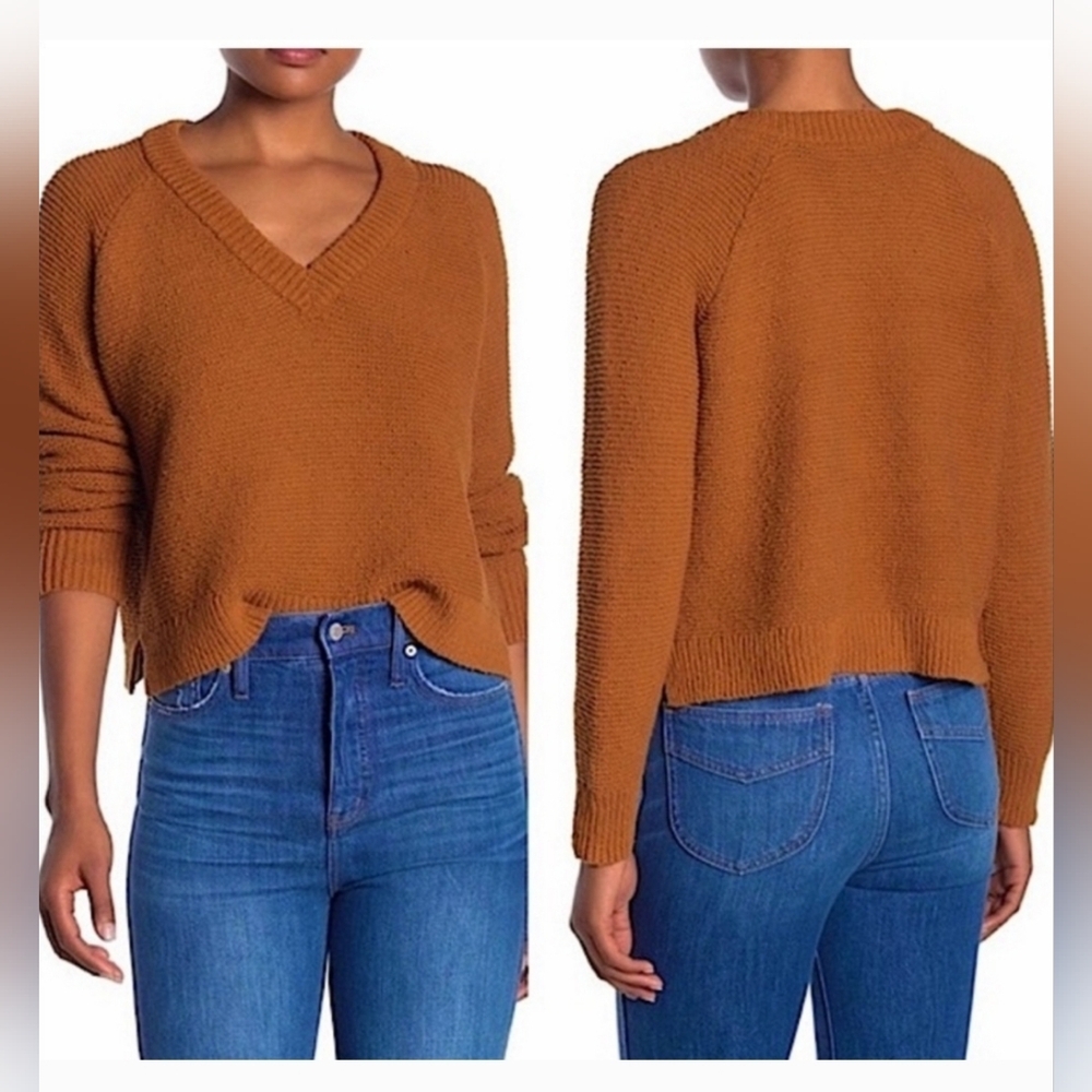 Madewell Women's V Neck Sweater Long Sleeve‎ Mustard Yellow Brown Size XXS